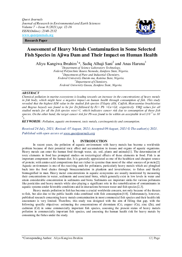 (PDF) Assessment of Heavy Metals Contamination in Some Selected Fish ...