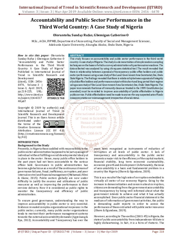(PDF) Accountability and Public Sector Performance in the Third World ...