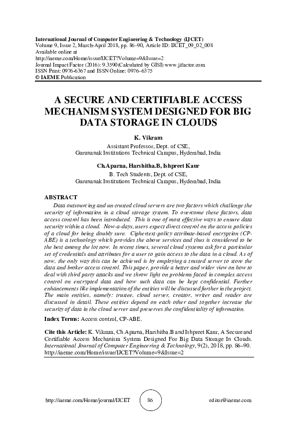 (PDF) A SECURE AND CERTIFIABLE ACCESS MECHANISM SYSTEM DESIGNED FOR BIG ...