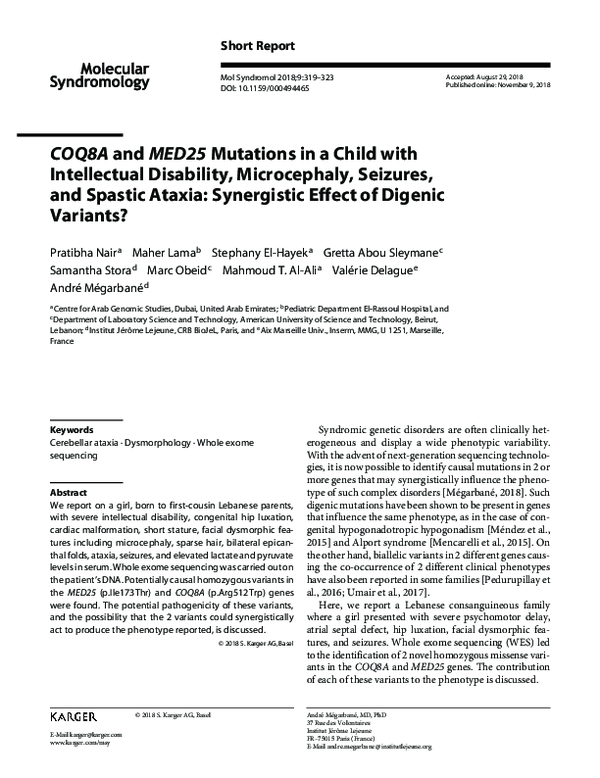 (PDF) COQ8A and MED25 Mutations in a Child with Intellectual Disability ...