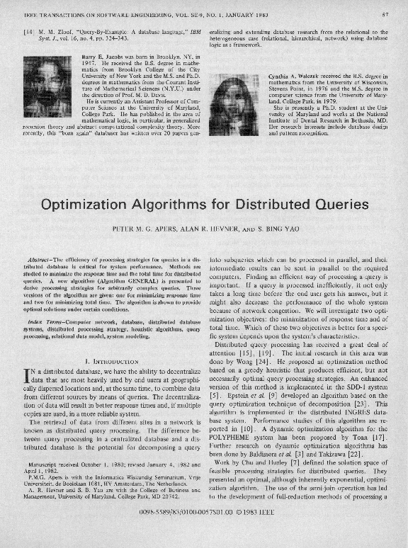 (PDF) Optimization Algorithms for Distributed Queries
