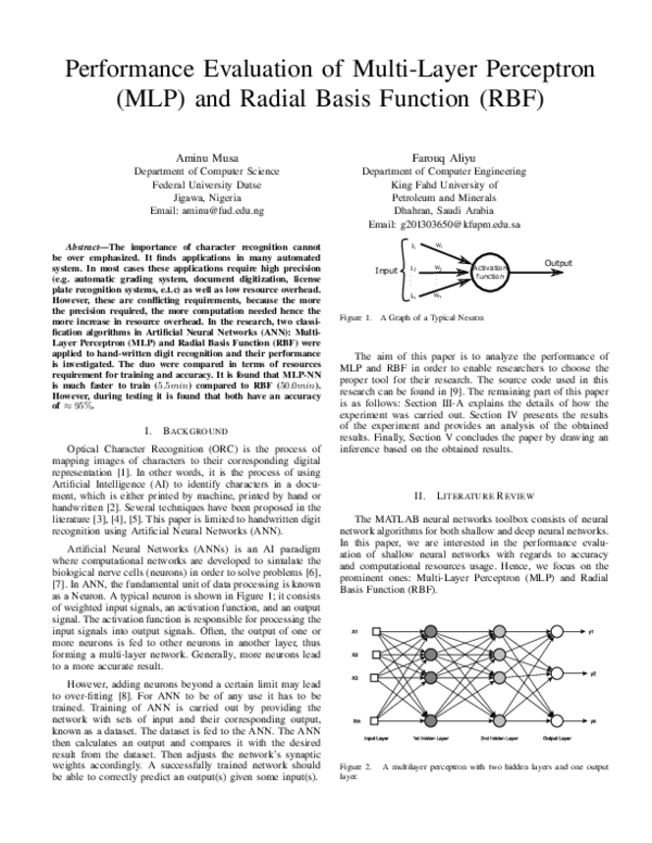 (PDF) Performance Evaluation of Multi-Layer Perceptron (MLP) and Radial ...
