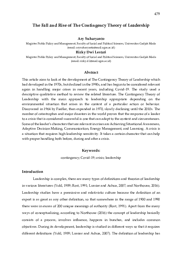 (PDF) The Fall and Rise of The Contingency Theory of Leadership