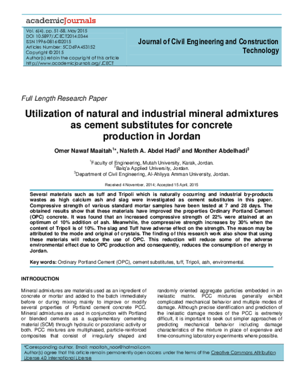 (PDF) Utilization of natural and industrial mineral admixtures as ...