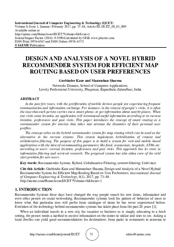 (PDF) DESIGN AND ANALYSIS OF A NOVEL HYBRID RECOMMENDER SYSTEM FOR ...
