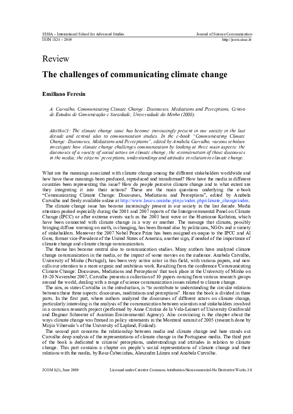 (PDF) The challenges of communicating climate change