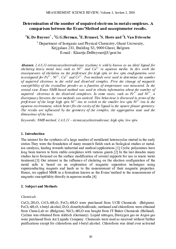 (PDF) Determination of the number of unpaired electrons in metal ...