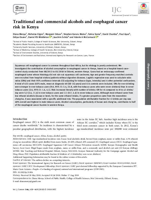 (PDF) Traditional and commercial alcohols and esophageal cancer risk in ...