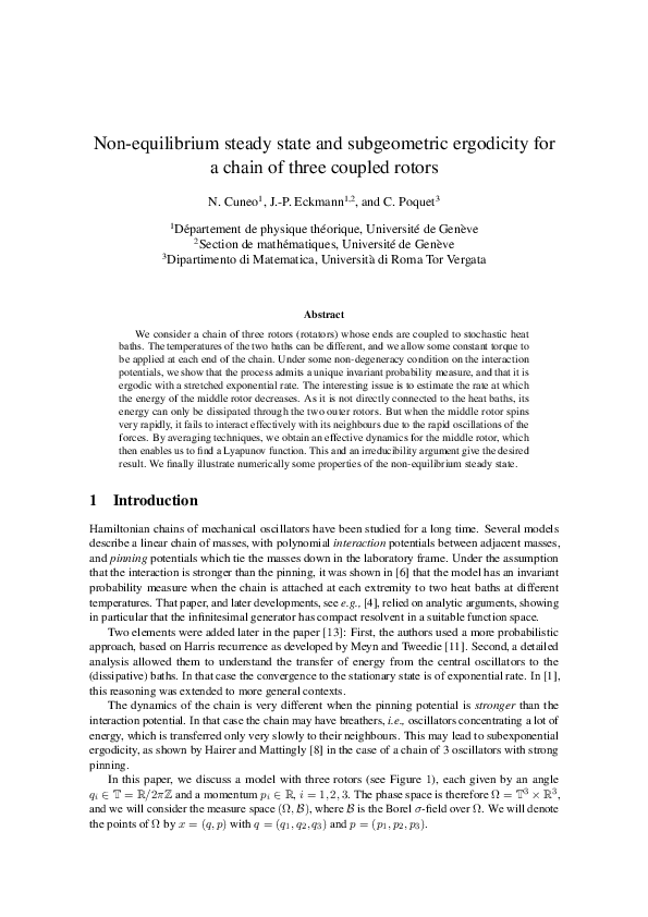 (PDF) Non-equilibrium steady state and subgeometric ergodicity for a ...