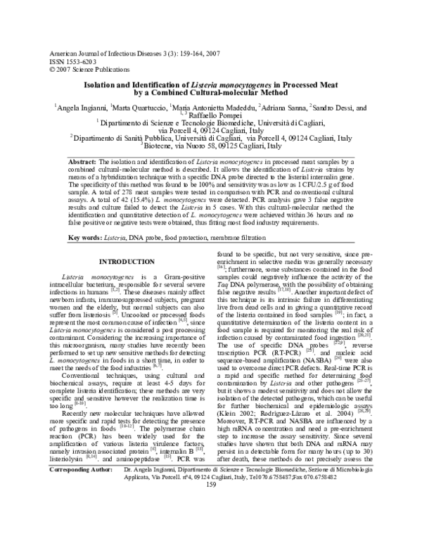 (PDF) Isolation and Identification of Listeria monocytogenes in Processed Meat by a Combined