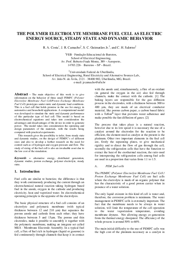 (PDF) The Polymer Electrolyte Membrane Fuel Cell as Electric Energy ...