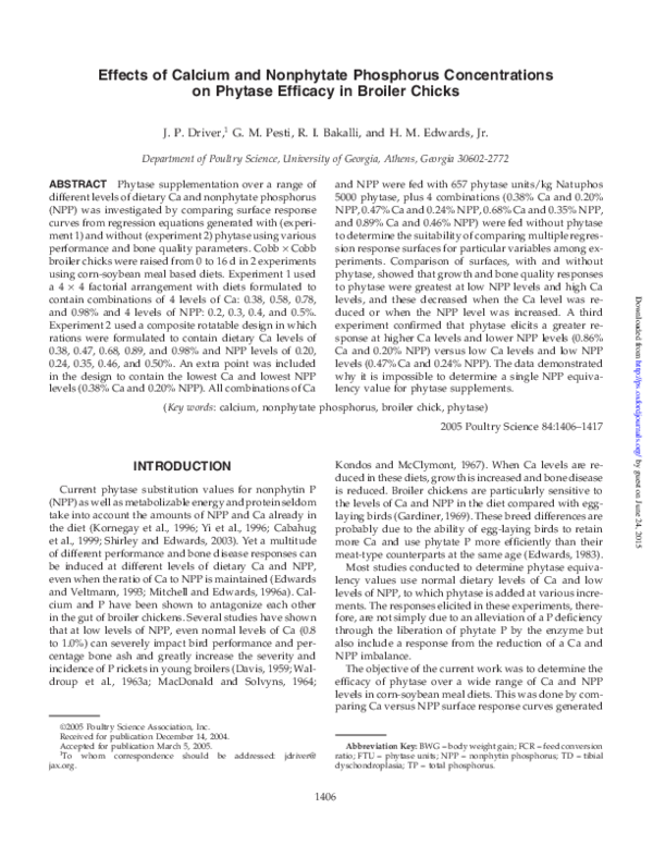 (PDF) Effects of calcium and nonphytate phosphorus concentrations on ...