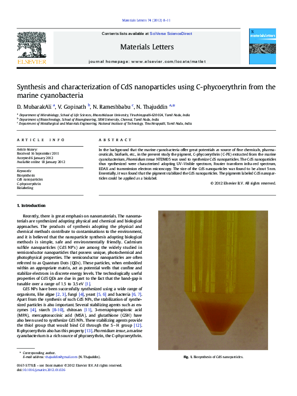 (PDF) Synthesis and characterization of CdS nanoparticles using C ...
