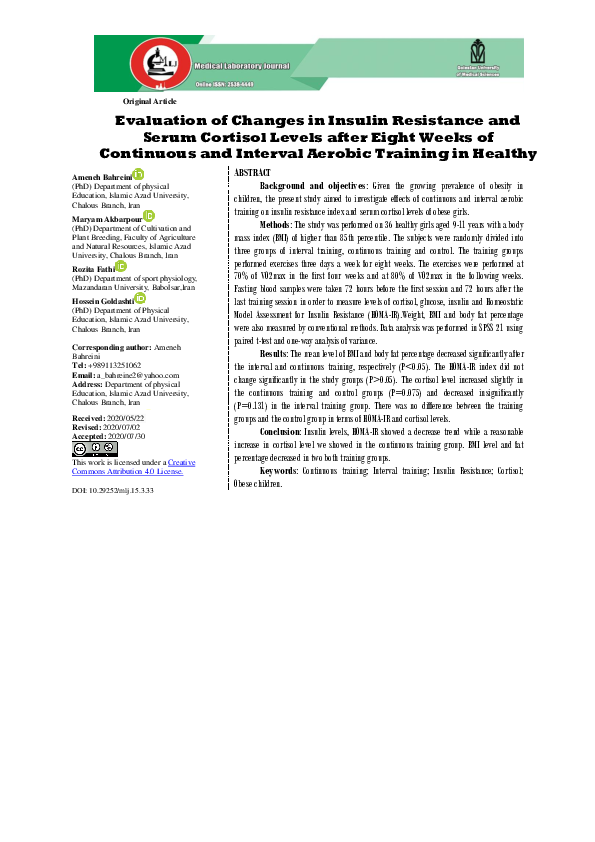 (PDF) Evaluation of Changes in Insulin Resistance and Serum Cortisol ...