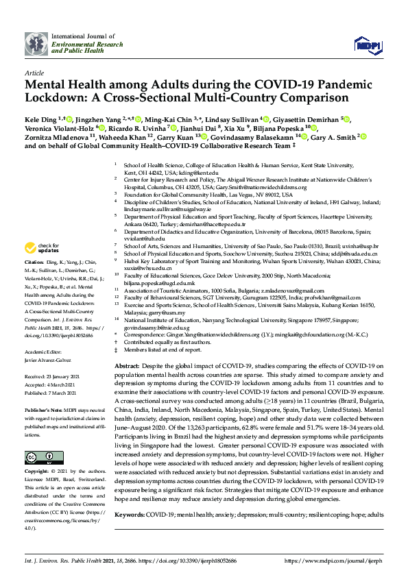 (PDF) Mental Health among Adults during the COVID-19 Pandemic Lockdown ...