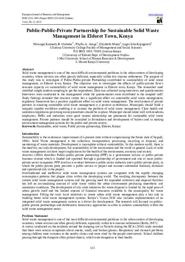 (PDF) Public-Public-Private Partnership for Sustainable Solid Waste ... - Patio Waste Management Partnership Structures Pdf