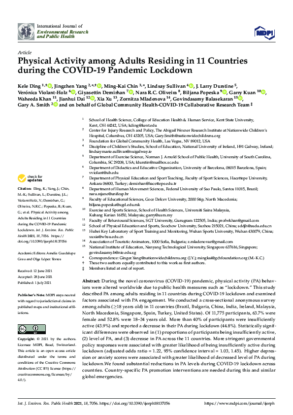 (PDF) Physical Activity among Adults Residing in 11 Countries during ...