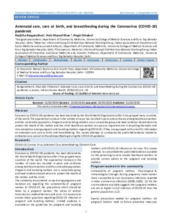 (PDF) Antenatal care, care at birth, and breastfeeding during the ...