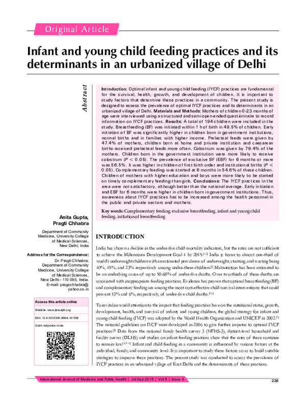 (PDF) Infant and young child feeding practices and its determinants in ...