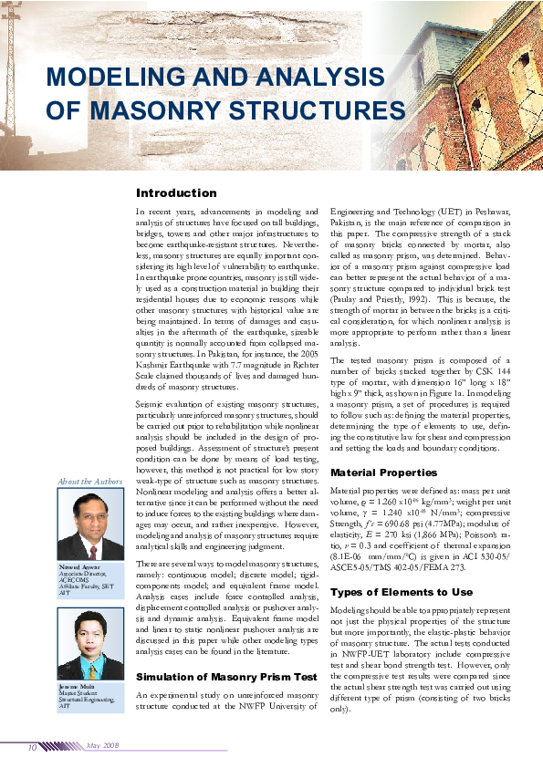 (PDF) Modeling and Analysis of Masonry Structures