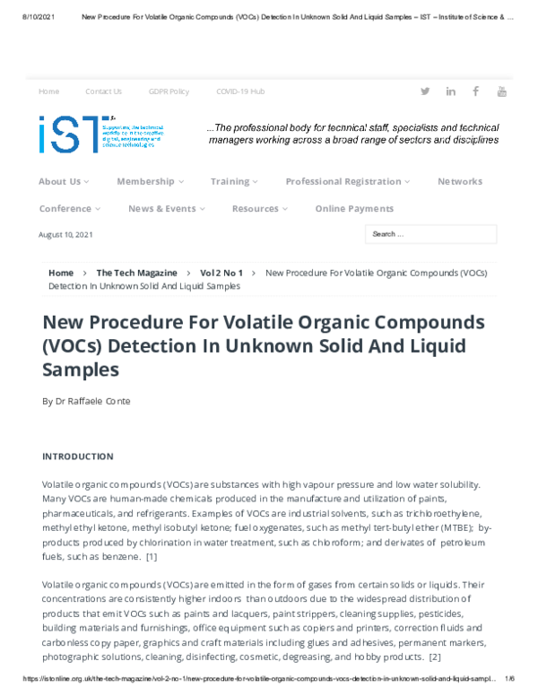 (PDF) New Procedure For Volatile Organic Compounds (VOCs) Detection In ...