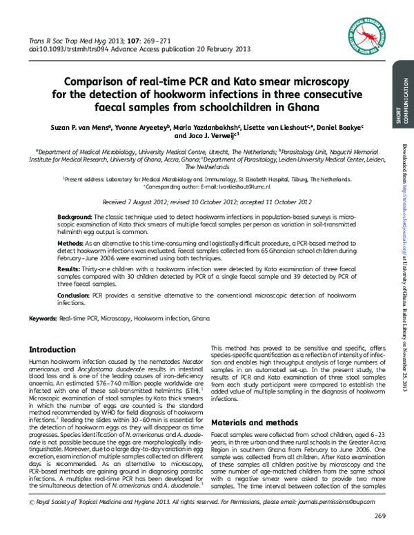 (PDF) Comparison of real-time PCR and Kato smear microscopy for the ...