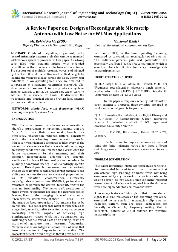 (PDF) IRJET- A Review Paper on: Design of Reconfigurable Microstrip ...