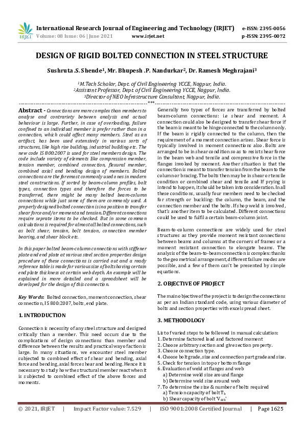 (PDF) IRJET- DESIGN OF RIGID BOLTED CONNECTION IN STEEL STRUCTURE