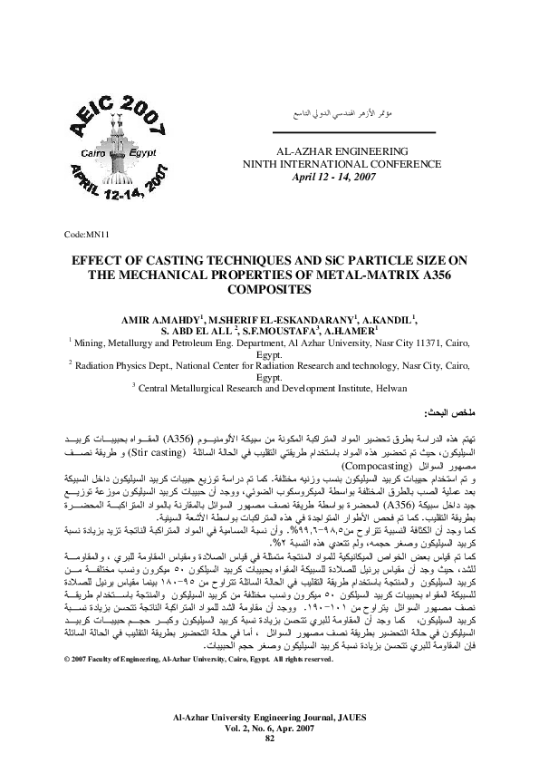 (PDF) EFFECT OF CASTING TECHNIQUES AND SiC PARTICLE SIZE ON THE ...
