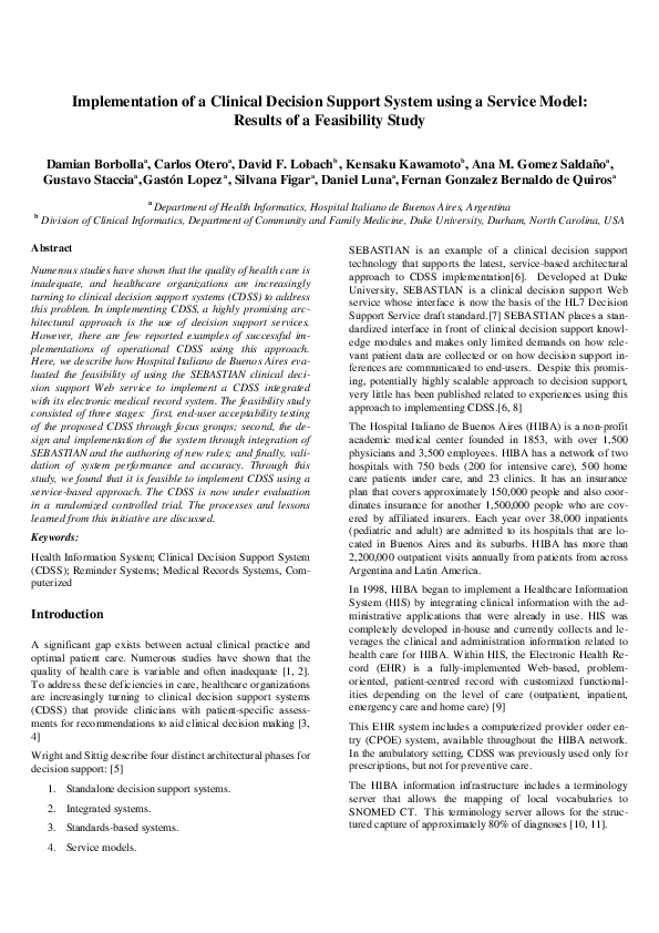 (PDF) Implementation of a clinical decision support system using a ...
