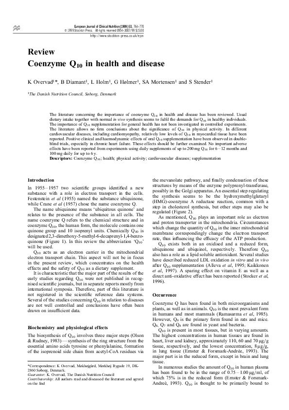(PDF) Coenzyme Q10 in health and disease