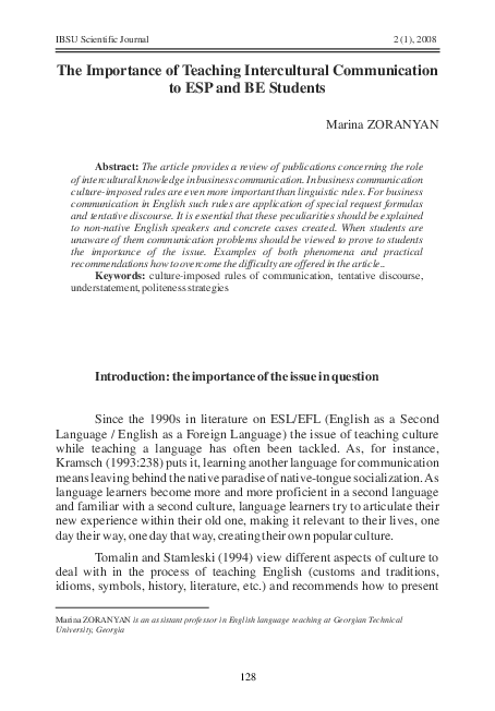 (PDF) The Importance of Teaching Intercultural Communication to ESP and ...