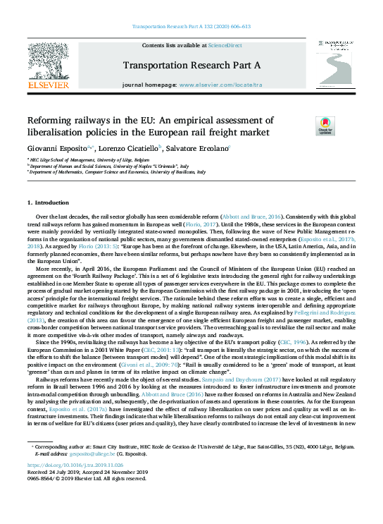 (PDF) Reforming railways in the EU: an empirical assessment of ...