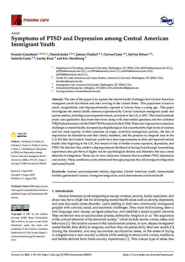 (PDF) Trauma Exposure and Mental Health of Central American Immigrant Youth