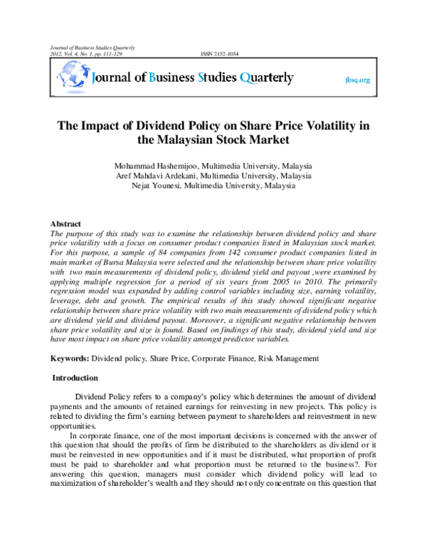 (PDF) The Impact of Dividend Policy on Share Price Volatility in the ...