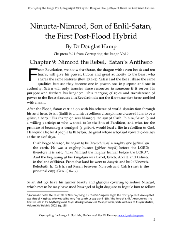 Ninurta-Nimrod, Son of Enlil-Satan, the First Post-Flood Hybrid