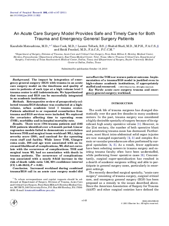 (PDF) An Acute Care Surgery Model Provides Safe and Timely Care for ...
