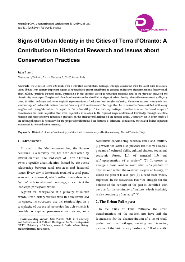 (PDF) Signs of Urban Identity in the Cities of Terra d'Otranto: A ...