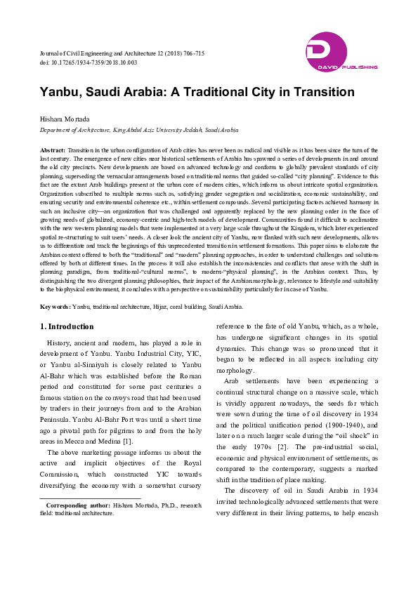 (PDF) Yanbu, Saudi Arabia A Traditional City in Transition Journal