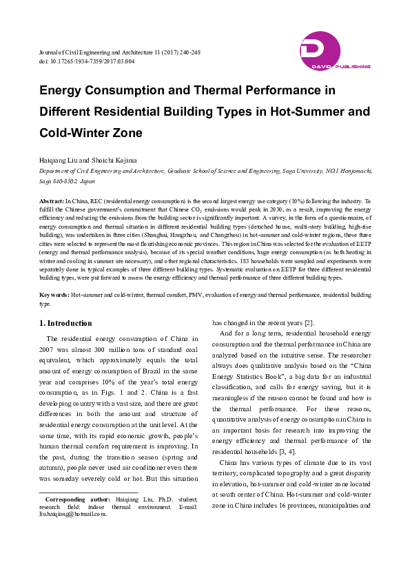(PDF) Energy Consumption and Thermal Performance in Different ...
