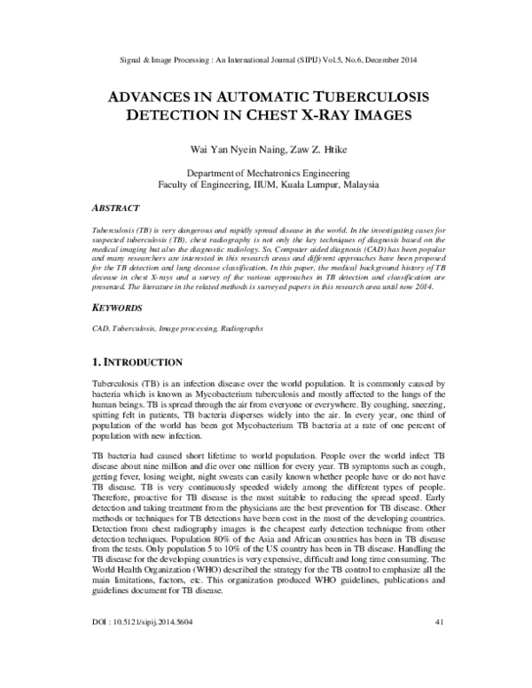 (PDF) Advances in Automatic Tuberculosis Detection in Chest X-Ray Images