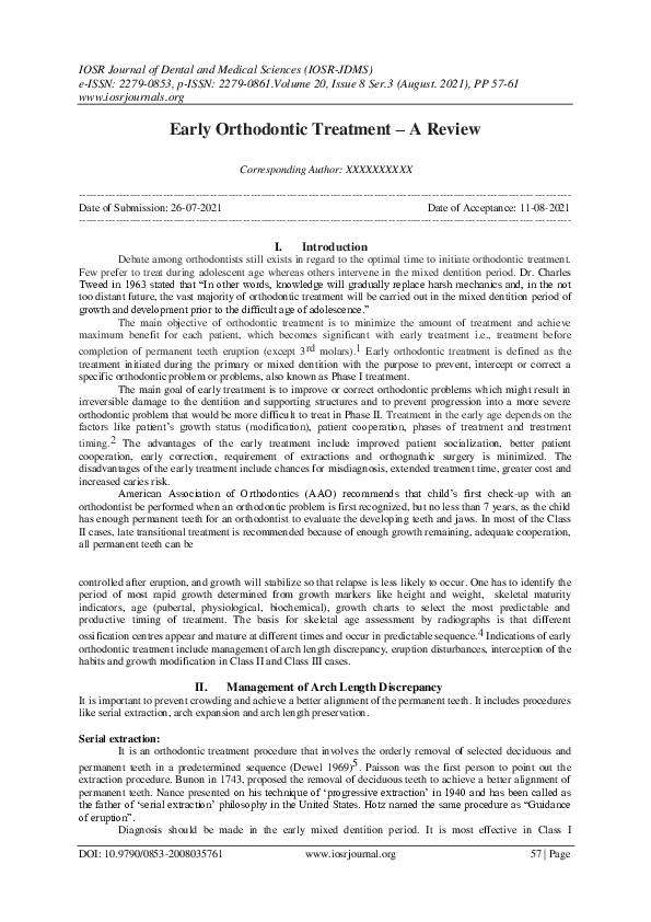 (PDF) Early Orthodontic Treatment -A Review