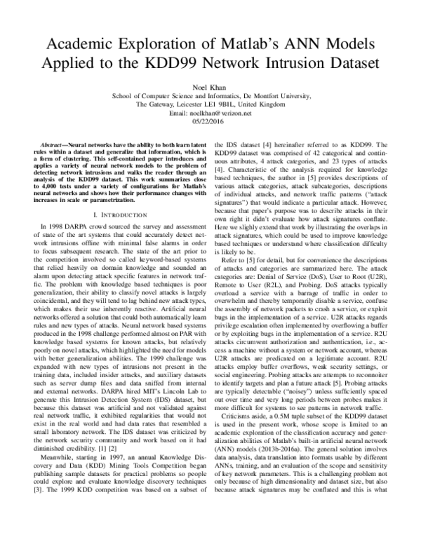 (PDF) Academic Exploration of Matlab's ANN Models Applied to the KDD99 ...