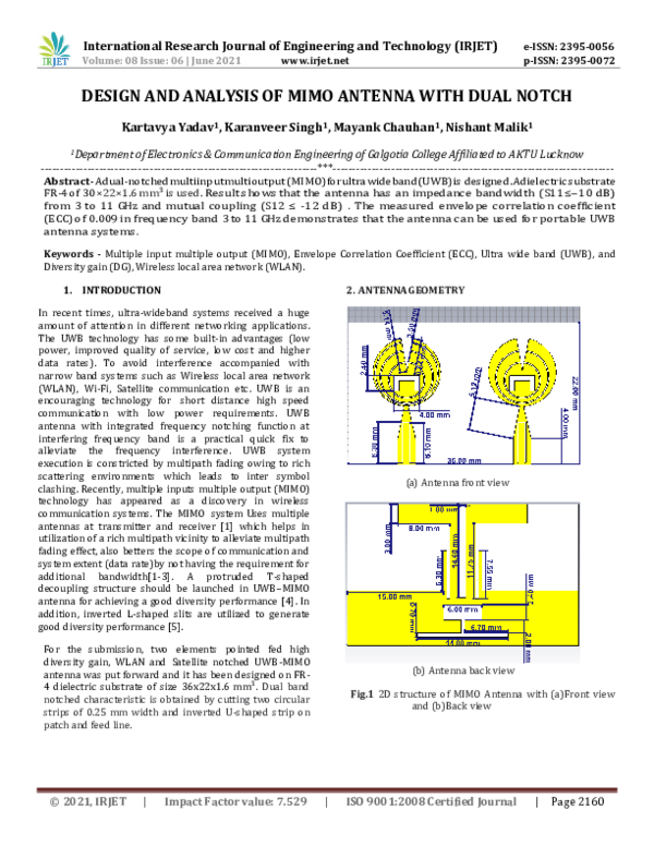 (PDF) IRJET- DESIGN AND ANALYSIS OF MIMO ANTENNA WITH DUAL NOTCH