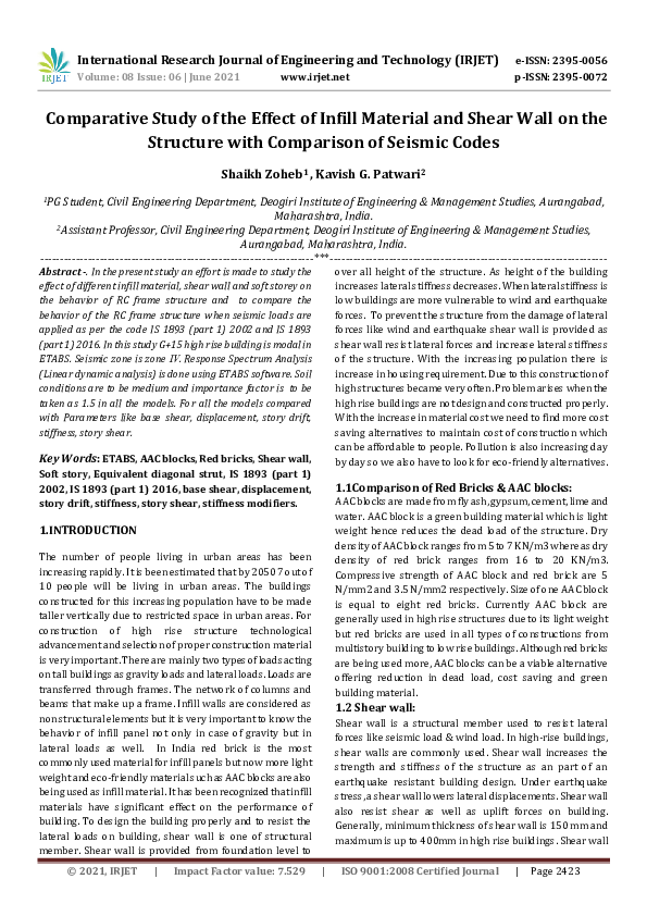 (PDF) IRJET- Comparative Study of the Effect of Infill Material and ...