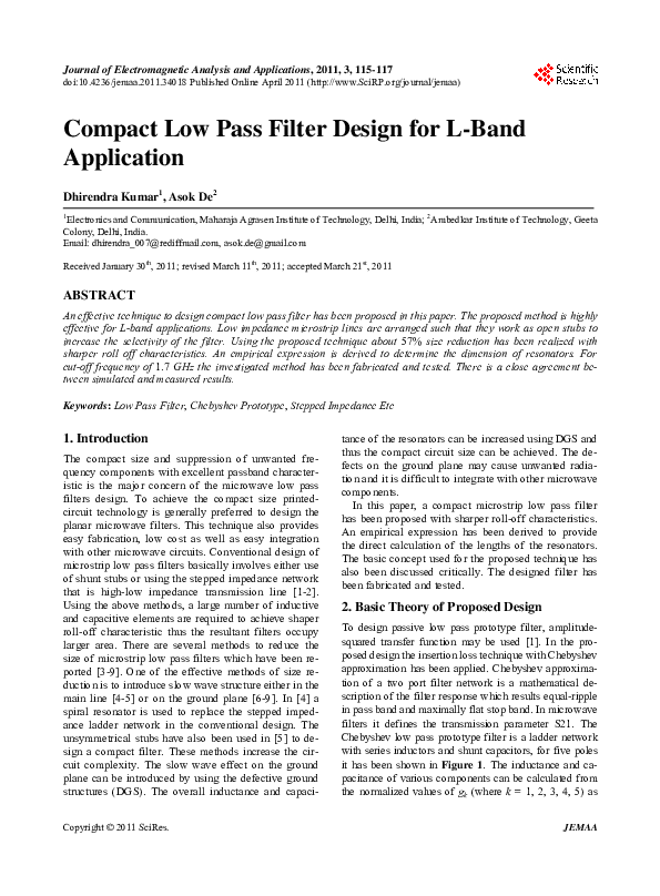 (PDF) Compact Low Pass Filter Design for L-Band Application