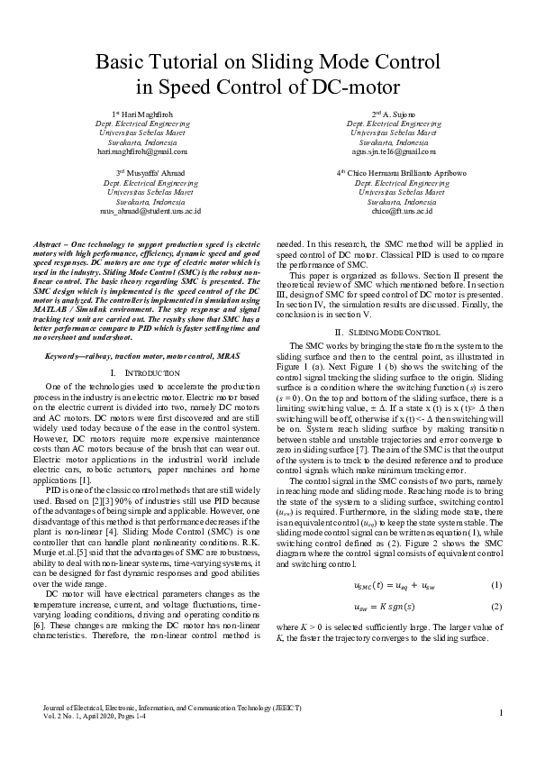 (PDF) Basic Tutorial on Sliding Mode Control in Speed Control of DC-motor