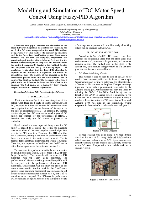 (PDF) Modelling and Simulation of DC Motor Speed Control Using Fuzzy ...