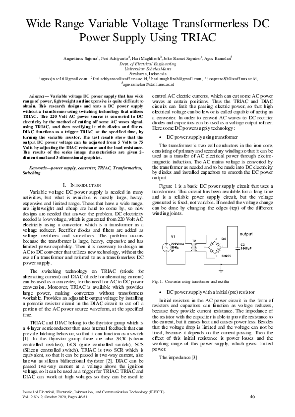 (PDF) Wide Range Variable Voltage Transformerless DC Power Supply Using ...