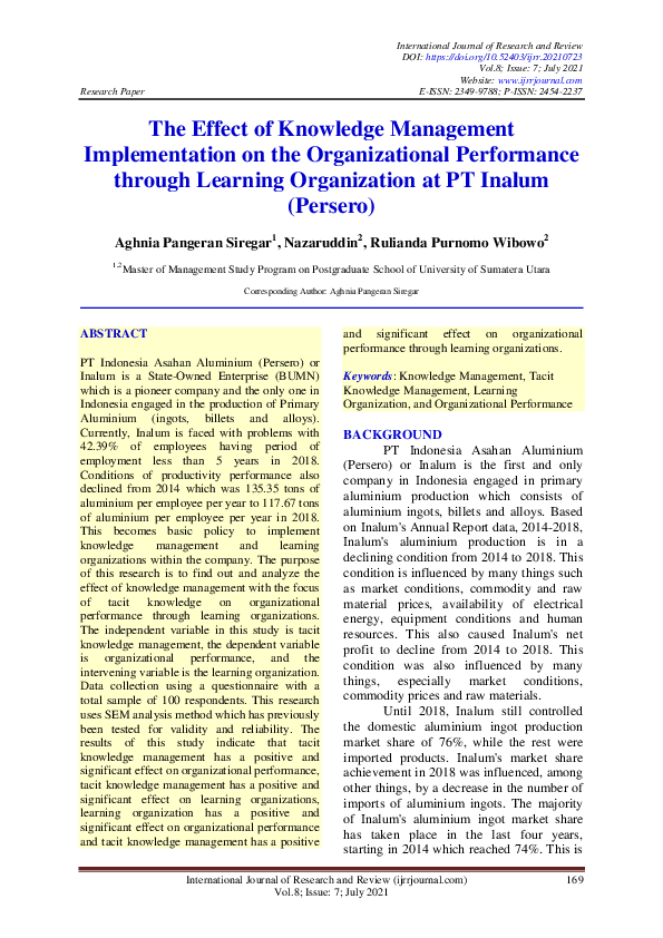 (PDF) The Effect of Knowledge Management Implementation on the ...